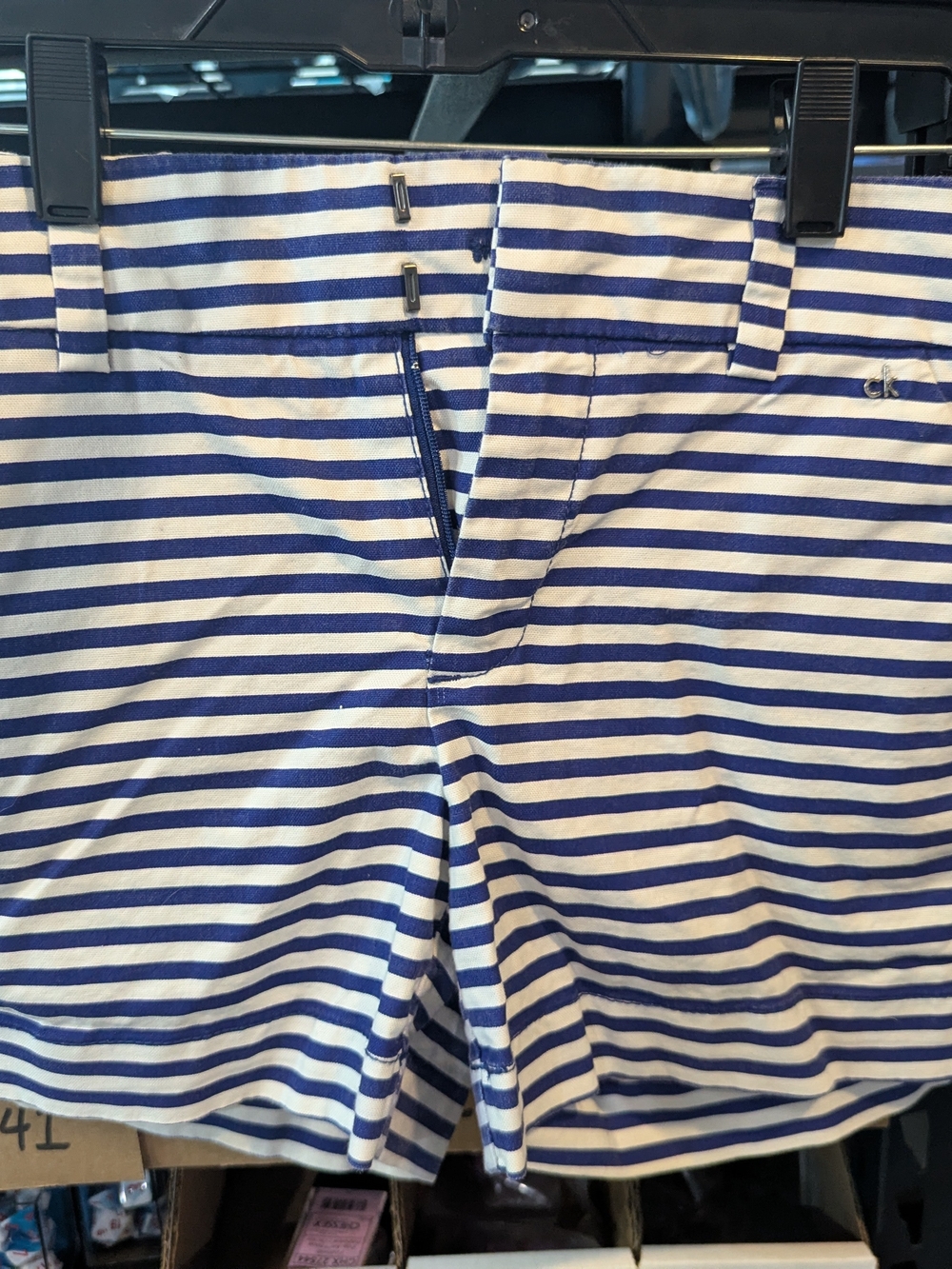 Calvin Klein Blue and White Striped Women's Cargo Shorts | 4